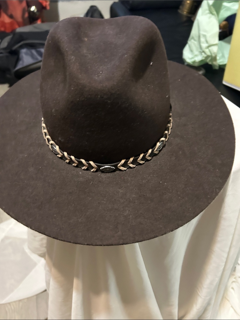 Men's Dark Brown Felt Fedora with Braided Trim